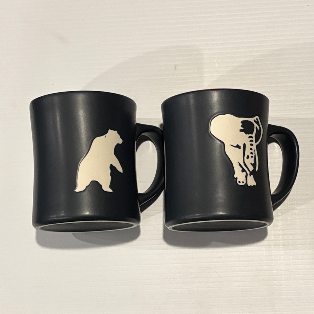 Set of 2 Starbucks Black Animal Silhouette Mugs Bone China 2012